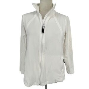 T by Talbots White Full Zip Track Jacket Stand Collar Casual Athletic Womens Sm